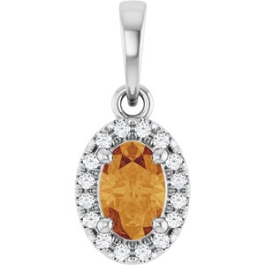 Sterling Silver Natural Citrine & .06 CTW Lab-Grown Diamond French-Set Halo-Style Pendant