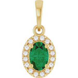 14K Yellow Gold Lab-Grown Emerald & .06 CTW Natural Diamond French-Set Halo-Style Pendant