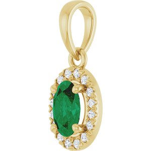 14K Yellow Gold Lab-Grown Emerald & .06 CTW Lab-Grown Diamond French-Set Halo-Style Pendant – image 2