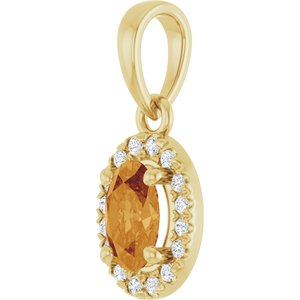 14K Yellow Gold Natural Citrine & .06 CTW Lab-Grown Diamond French-Set Halo-Style Pendant – image 2