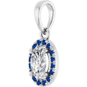 14K White Gold Lab-Grown Blue Sapphire & .06 CTW Natural Diamond French-Set Halo-Style Pendant – image 2