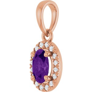 14K Rose Gold Natural Amethyst & .06 CTW Natural Diamond French-Set Halo-Style Pendant – image 2