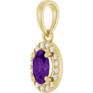 14K Yellow Gold Natural Amethyst & .06 CTW Lab-Grown Diamond French-Set Halo-Style Pendant – image 2