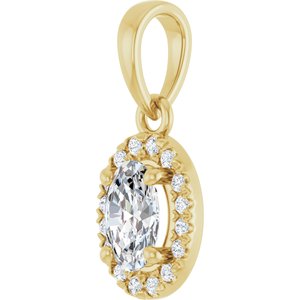 14K Yellow Gold 6x4 mm Oval .06 CTW Natural Diamond Semi-Set French-Set Halo-Style Pendant – image 3