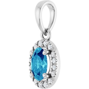 Platinum Natural Blue Zircon & .06 CTW Natural Diamond French-Set Halo-Style Pendant – image 2