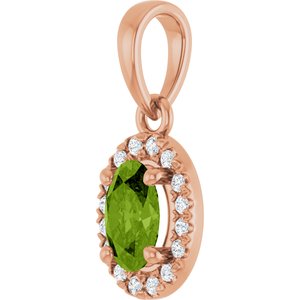 14K Rose Gold Natural Peridot & .06 CTW Lab-Grown Diamond French-Set Halo-Style Pendant – image 2