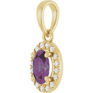 14K Yellow Gold Lab-Grown Alexandrite & .06 CTW Natural Diamond French-Set Halo-Style Pendant – image 2