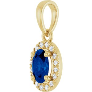 14K Yellow Gold Natural Blue Sapphire & .06 CTW Natural Diamond French-Set Halo-Style Pendant – image 2