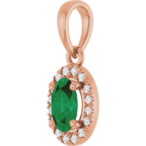 14K Rose Gold Lab-Grown Emerald & .06 CTW Natural Diamond French-Set Halo-Style Pendant – image 2