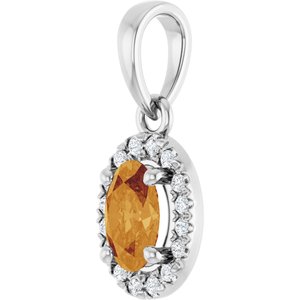 Sterling Silver Natural Citrine & .06 CTW Lab-Grown Diamond French-Set Halo-Style Pendant – image 2