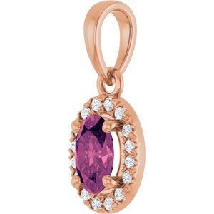 14K Rose Gold Natural Pink Tourmaline & .06 CTW Natural Diamond French-Set Halo-Style Pendant – image 2