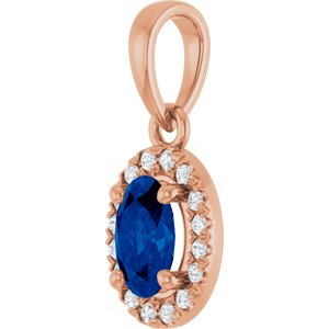 14K Rose Gold Natural Blue Sapphire & .06 CTW Natural Diamond French-Set Halo-Style Pendant – image 2