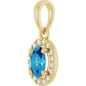 14K Yellow Gold Natural Blue Zircon & .06 CTW Natural Diamond French-Set Halo-Style Pendant – image 2