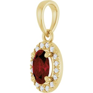 14K Yellow Gold Natural Mozambique Garnet & .06 CTW Natural Diamond French-Set Halo-Style Pendant – image 2
