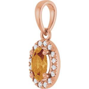 14K Rose Gold Natural Citrine & .06 CTW Lab-Grown Diamond French-Set Halo-Style Pendant – image 2