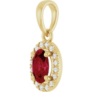 14K Yellow Gold Natural Ruby & .06 CTW Natural Diamond French-Set Halo-Style Pendant – image 2