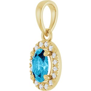 14K Yellow Gold Natural Aquamarine & .06 CTW Lab-Grown Diamond French-Set Halo-Style Pendant – image 2
