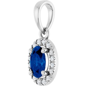 Platinum Natural Blue Sapphire & .06 CTW Natural Diamond French-Set Halo-Style Pendant – image 2