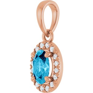 14K Rose Gold Natural Aquamarine & .06 CTW Natural Diamond French-Set Halo-Style Pendant – image 2