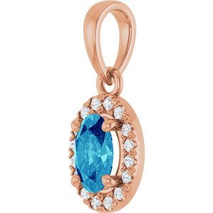 14K Rose Gold Natural Blue Zircon & .06 CTW Lab-Grown Diamond French-Set Halo-Style Pendant – image 2