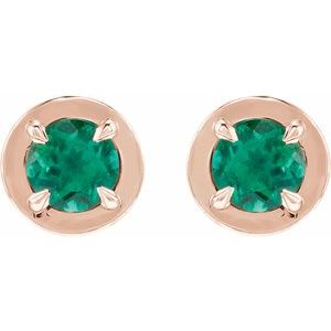 14K Rose Gold Lab-Grown Emerald Stud Earrings – image 2