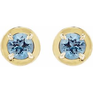 14K Yellow Gold Natural Aquamarine Stud Earrings – image 2
