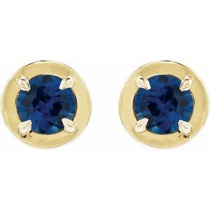 14K Yellow Gold Lab-Grown Blue Sapphire Stud Earrings – image 2