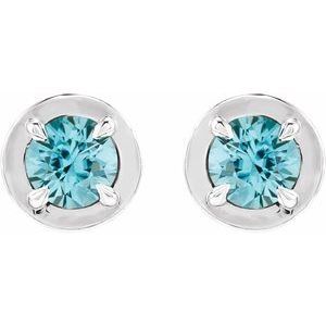14K White Gold Natural Blue Zircon Stud Earrings – image 2