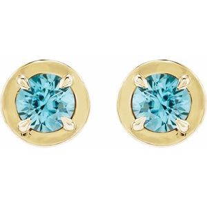 14K Yellow Gold Natural Blue Zircon Stud Earrings – image 2