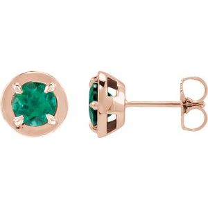 14K Rose Gold Lab-Grown Emerald Stud Earrings