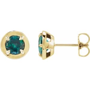 14K Yellow Gold Lab-Grown Alexandrite Stud Earrings