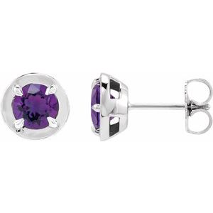 14K White Gold Natural Amethyst Stud Earrings