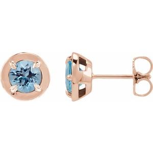 14K Rose Gold Natural Aquamarine Stud Earrings