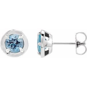 14K White Gold Natural Aquamarine Stud Earrings