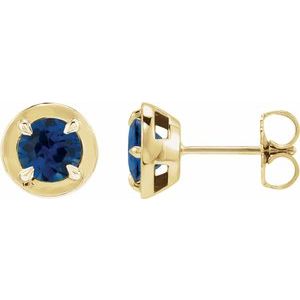 14K Yellow Gold Lab-Grown Blue Sapphire Stud Earrings