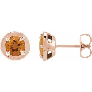 14K Rose Gold Natural Citrine Stud Earrings