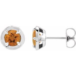 Platinum Natural Citrine Stud Earrings