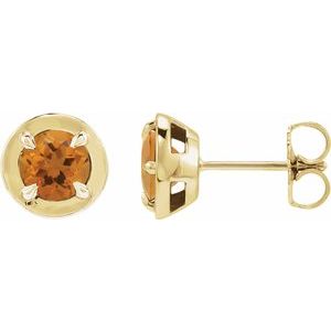 14K Yellow Gold Natural Citrine Stud Earrings