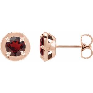 14K Rose Gold Natural Mozambique Garnet Stud Earrings