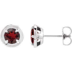 Sterling Silver Natural Mozambique Garnet Stud Earrings