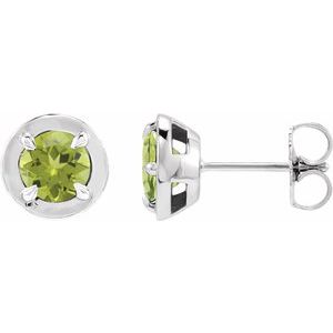 14K White Gold Natural Peridot Stud Earrings