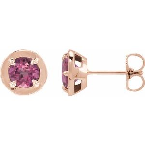 14K Rose Gold Natural Pink Tourmaline Stud Earrings
