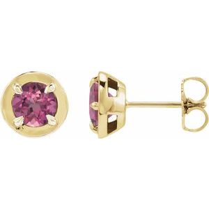 14K Yellow Gold Natural Pink Tourmaline Stud Earrings
