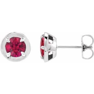 Sterling Silver Lab-Grown Ruby Stud Earrings