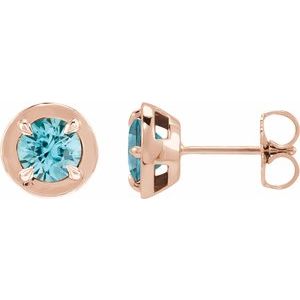 14K Rose Gold Natural Blue Zircon Stud Earrings