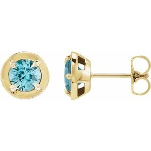 14K Yellow Gold Natural Blue Zircon Stud Earrings