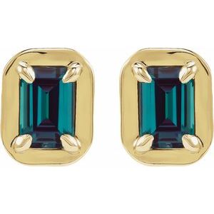 14K Yellow Gold Lab-Grown Alexandrite Stud Earrings – image 2