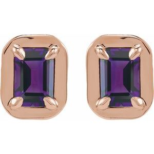 14K Rose Gold Natural Amethyst Stud Earrings – image 2