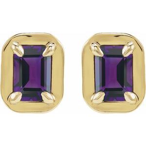 14K Yellow Gold Natural Amethyst Stud Earrings – image 2