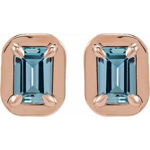 14K Rose Gold Natural Aquamarine Stud Earrings – image 2